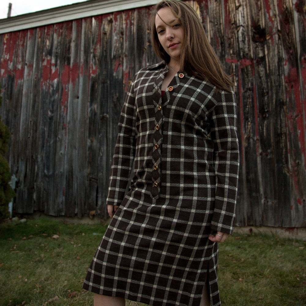 Brown Plaid Dress - Size 10 (Vintage)